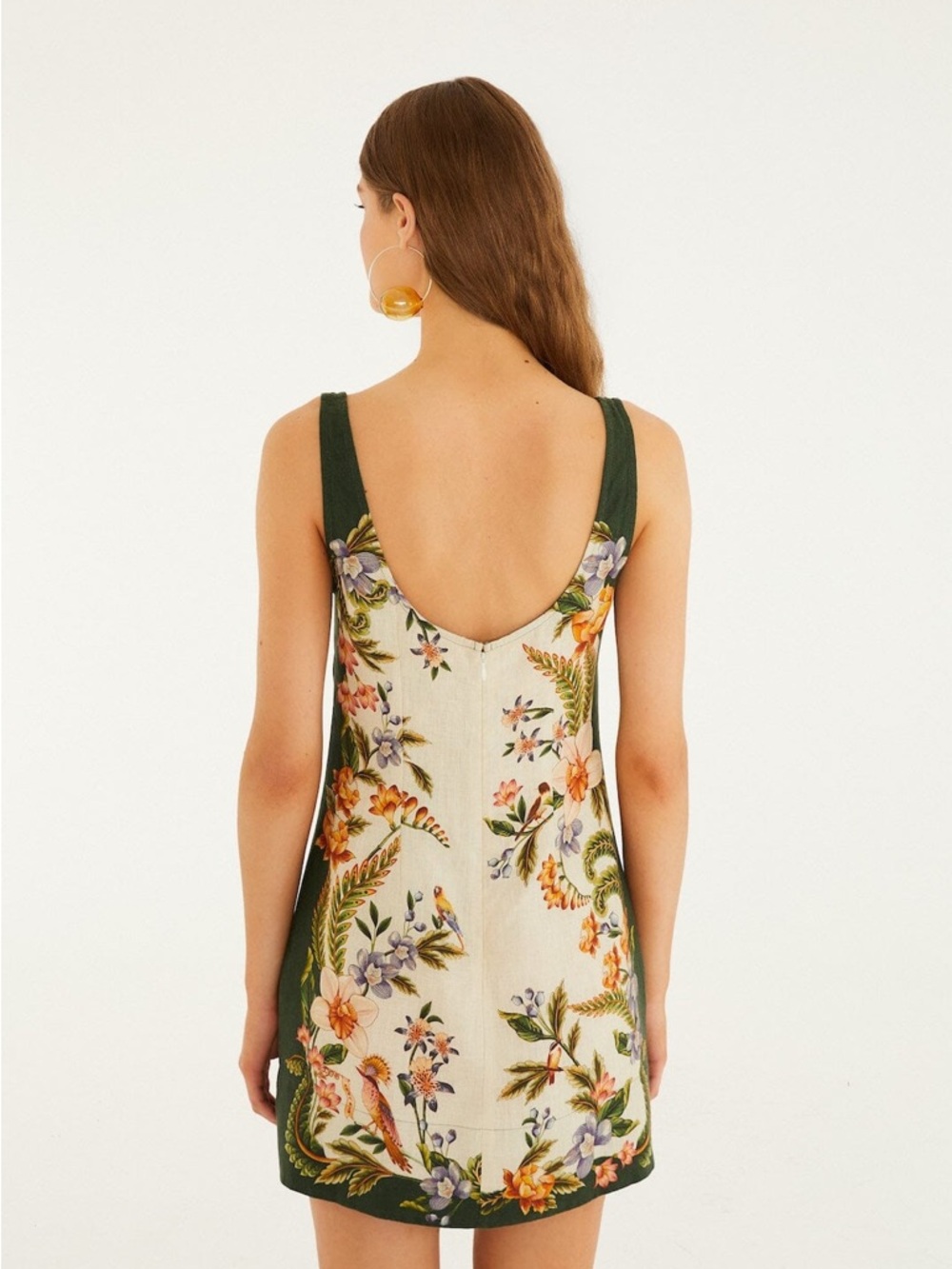 FARM Rio Linen Blend Sand Nature Garden Square Neck Mini Dress Size Small NWT - Picture 15 of 16